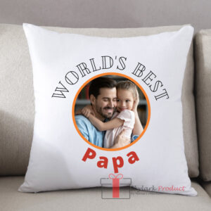 Custom "World's Best Papa" Photo Cushion – Personalized Gift for Dad
