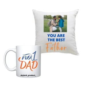 “No.1 Dad” Mug & “Best Father” Cushion Gift Combo – Perfect for Father’s Day & Birthdays