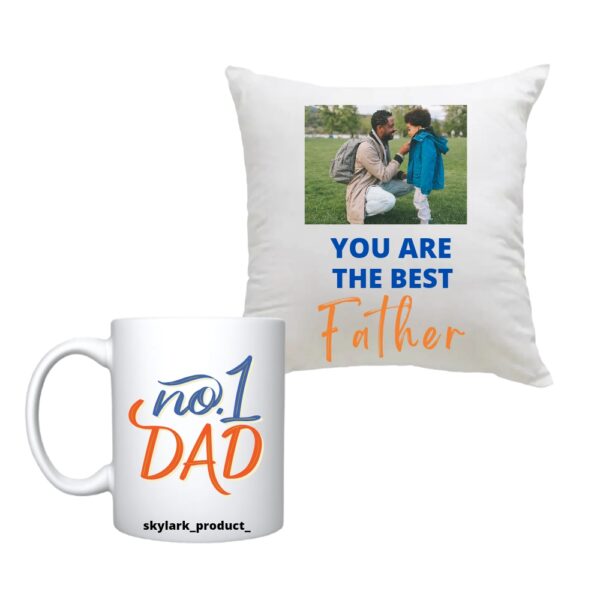 “No.1 Dad” Mug & “Best Father” Cushion Gift Combo – Perfect for Father’s Day & Birthdays