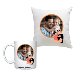 Personalized Father-Daughter Photo Cushion & Mug Combo Gift Set – Ideal for Father’s Day, Birthday & Special Moments